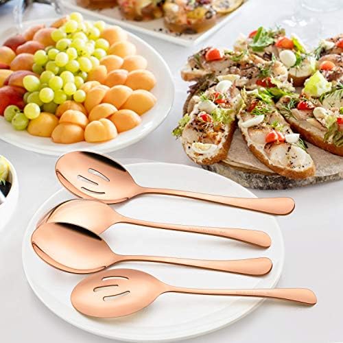 LIANYU 6-Piece Large Copper Serving Spoons, Rose Gold Serving Utensil Set