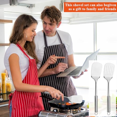 Stainless Steel Spatulas Set, ReaNea Silver Slotted Turner, Solid Turner, Heavy Duty Sturdy Kitchen Spatula High Heat Resistant, Ideal Cookware for Fish,Eggs,Pancakes, Dishwasher Safe, Easy to Clean