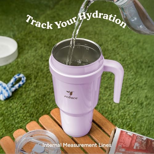 REDUCE 40 oz Stainless Steel Tumbler with Handle - Dual-Wall Vacuum Insulated Travel Mug, Sweat-Proof Lid & Reusable Straw - Keeps Drinks Cold for 24 Hrs, Fits Cupholders, Dishwasher Safe - Papaya
