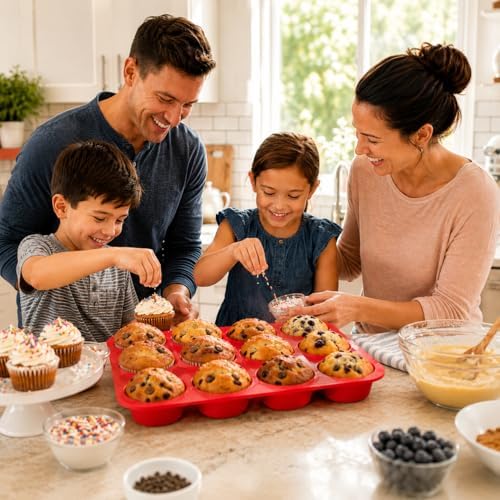 Mrs. Anderson's Baking Silicone 12-Cup Muffin Pan Baking Mold, BPA Free, Non-Stick European-Grade Silicone, 13.5 x 10 x 1.25-Inches