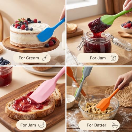 5-Pack Silicone Spatulas, 8.5 inch Heat Resistant Seamless Rubber Scrapers for Baking, Cooking, Mixing and Nonstick Cookware, 5 Colors