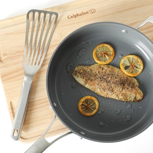 Calphalon Prime Slotted Spatula, Slotted Fish Turner, Stainless Steel Kitchen Flipping Spatula, Flexible Heavy-Gauge Heat Resistant for Seafood, Weighted Handle for Control
