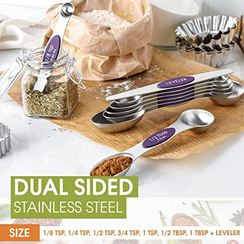 Spring Chef Stainless Steel Magnetic Measuring Spoons Set of 8, Purple