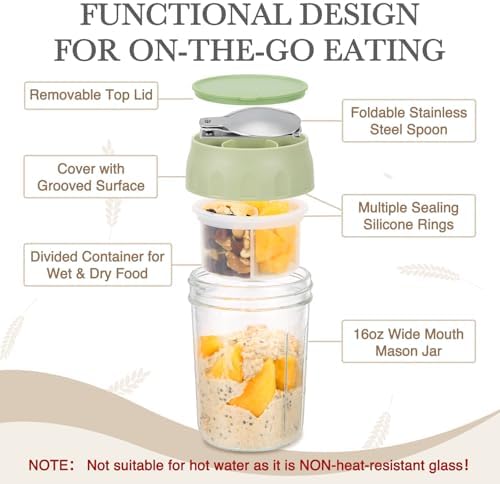 SOLIGT 2 Pack Overnight Oats Containers with Lids (White/Organic Green)