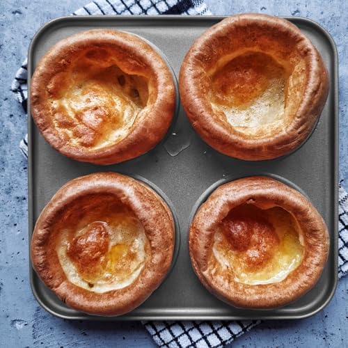 Brightalk Yorkshire Pudding Pan Set of 2, 4-Cup Nonstick Muffin Top Pan, Shallow Whoopie Pies Pan for Hamburger, Eggs, Sandwiches