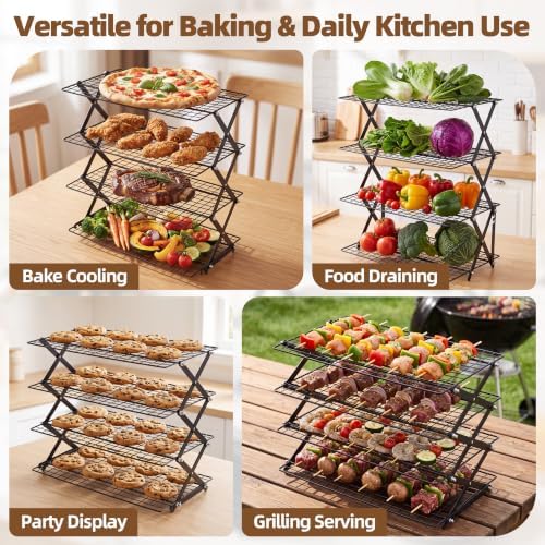 LIANYU 4-Tier Cooling Rack for Baking & Cooking, Collapsible & Space-Saving