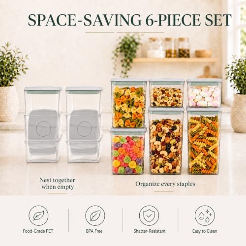 6-Piece Airtight Food Storage Containers, Clear Stackable Pop Lid