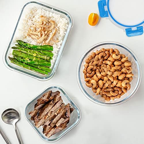 KOMUEE 30 Pieces Glass Food Storage Containers Set, Blue