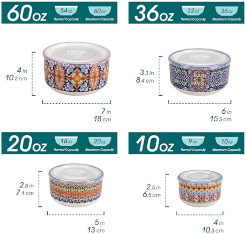 vancasso SIMI Serving Bowls with Lids, Ceramic Mixing Bowls Set of 4, Boho