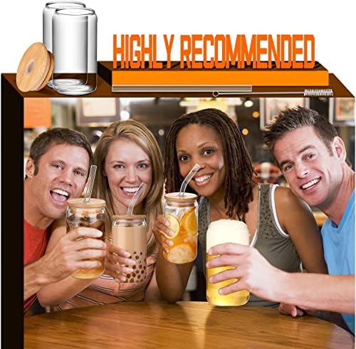 16 oz Glass Cups with Lids and Straws,Reusable Iced Coffee Cups Glass 4 Pcs