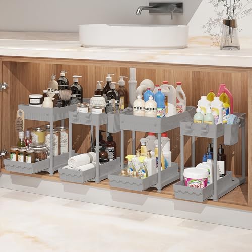 Sevenblue 4-Pack 2-Tier Under Sink Organizer with Pull Out Drawers