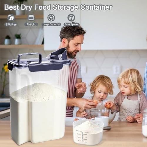 Komzon Rice Storage Containers, 20 lb Rice dispenser with Pouring Spout Large Bin for Flour, Pasta, Grain and Baking, Pet Dog Cat Bird Food Container Blue