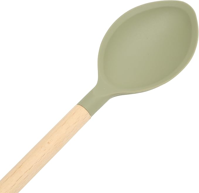 Sur La Table Kitchen Essential Chef's Toolkit Silicone Kitchen Spoon With Beechwood Handle - Juniper Green
