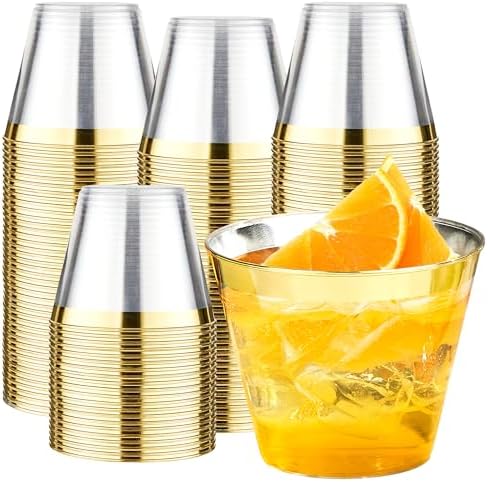 RACETOP 100 Pack 9 oz Gold Plastic Cups Tumbler