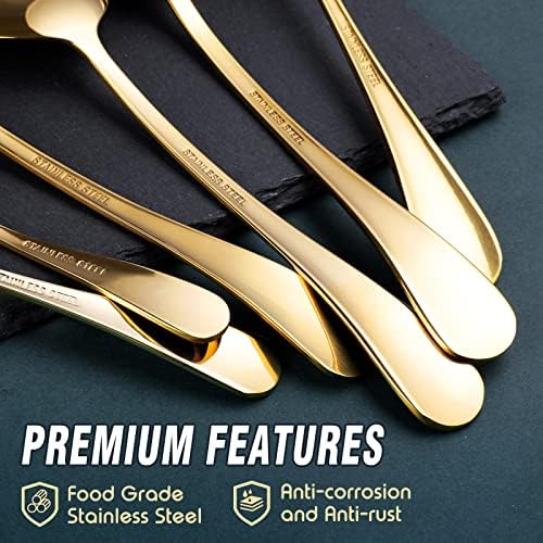Gold Serving Utensils, OGORI 12-Piece Stainless Steel Serving Utensils Include Serving Spoons, Slotted Spoons, Serving Tongs, Serving Forks, Butter Knife, Stirring Spoon, Soup Ladle, Pie Server