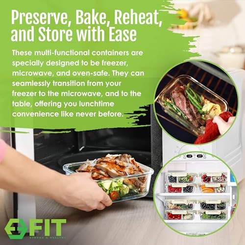 Glass Meal Prep Containers 1 & 2 & 3 Compartments, Airtight, 35 oz, 3 Pack