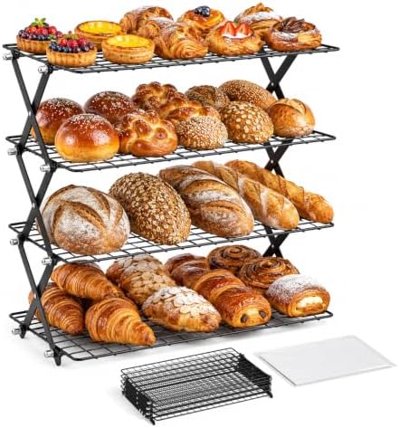 4 Tier Collapsible Cooling Rack for Baking Cookies Bread Barbecue