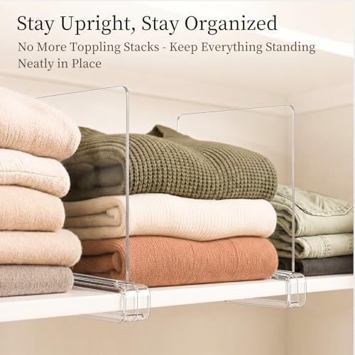SortNStore Shelf Dividers Purse Organizer for Closet: Acrylic Clear 16 Pack