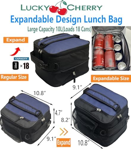 Lunch Box Insulated Lunch bag for Men Teen Kids Boys Adult Portable Stylish Small Lunchbox Special Design for Working Office school Picnic (Navy Blue 10L10L(Expandable with Shoulder Straps))
