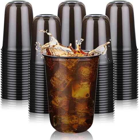 KesaPlan 100 Pcs 16oz Plastic Black Cups, Disposable Wine Cocktail Glasses