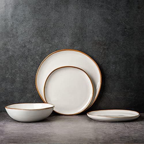 AmorArc Ceramic Cereal Bowls Set of 6, 24 oz Handmade Stoneware Bowls Set for Cereal Soup Salad Bread, Stylish Kitchen Bowls for Meal, Dishwasher & Microwave Safe, Reactive-Pearl White