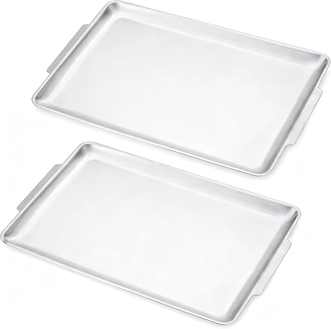 16.3" x 11" Large Serving Platters Set of 2, Stainless Steel Heavy-Duty Large Serving Trays, Silver Rectangular Plates for Food, Fruit, Party, Wedding, Christmas, Chip and Scratch Resistant