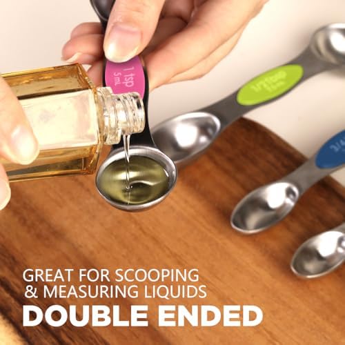 ChefAide Set of 8 Magnetic Measuring Spoons, Stainless Steel, Dual Sided