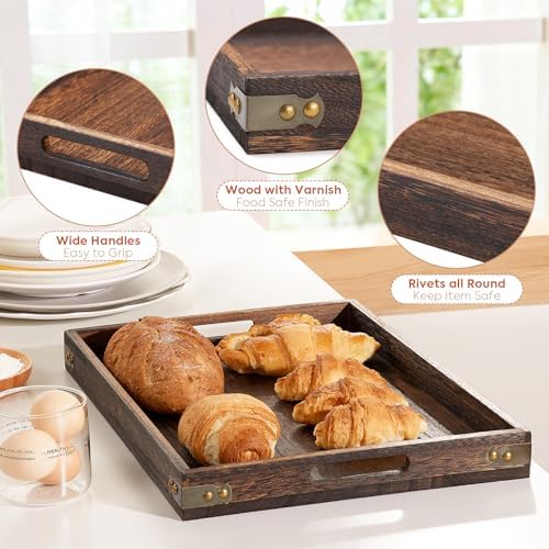 Wood Serving Tray - 17In Large Serving Tray with Handles | Decorative Tray