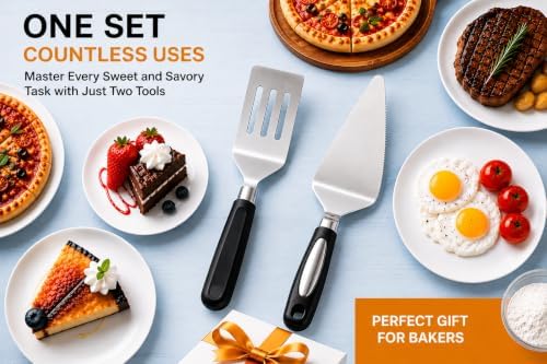 2-Piece Stainless Steel Pie & Cake Server Set | Small Spatulas for Cookies, Brownies, Cheesecake, Tarts, Pizza, Lasagna, Quiche and more