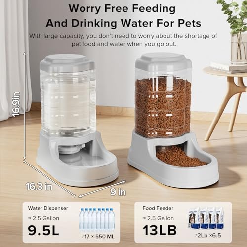 Kenond 9.5L Dog Feeder and Water Bowl Set for Dog, Automatic Food Dispenser
