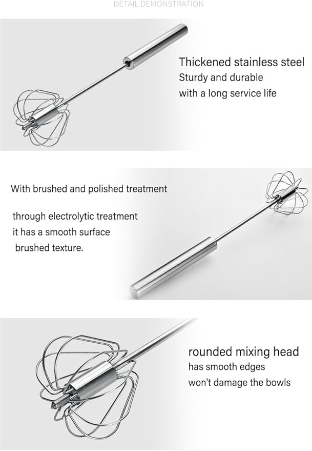 2Pcs Semi-Automatic Stainless Steel Egg Whisk, Hand-Operated Rotary Whisks, Multi-functional Stainless Steel Kitchen Mixing Tool, Manual Egg Whisk, Suitable for Mixing, Whipping and Stirring,12+13"