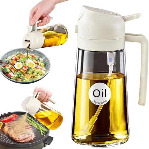 YARRAMATE 16 oz 2-in-1 Glass Olive Oil Sprayer for Cooking, Creamy White