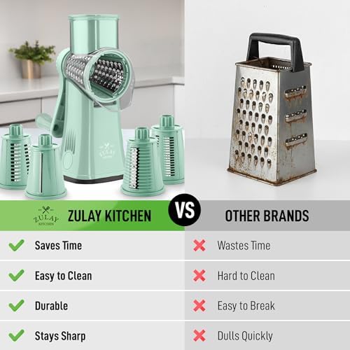 Rotary Cheese Grater Manual Hand Crank 5 Blade Shredder, Mint