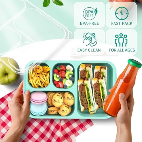 Bento Lunch Box - 4 Pack, 4-Compartment Meal Prep Containers, Adult Lunch Box, Microwave & Dishwasher Safe (Dark-PP(B/P/G/P))