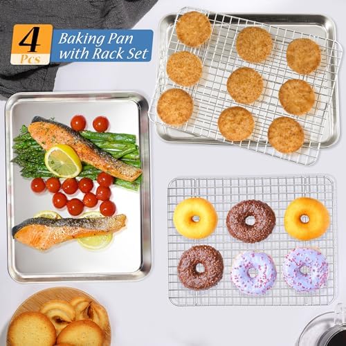 TeamFar Cookie Sheets with Cooling Racks, 2 Pans + 2 Racks, 12.5x9.5x1 Inch