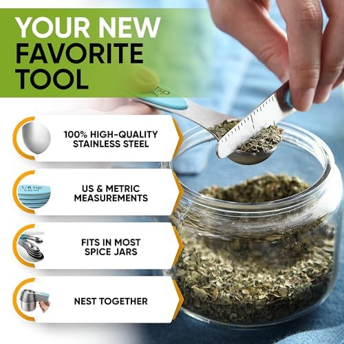 Spring Chef 15 Magnetic Measuring Cups & Spoons Set w/Levelers, Aqua Sky