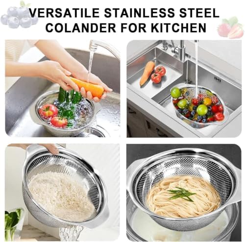 Stainless Steel Colander for Kitchen, 4 QT Rice Strainer, Pasta Strainer