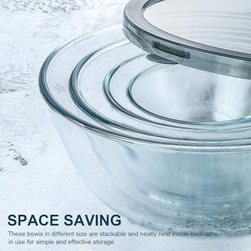 M MCIRCO 4 Packs Glass Mixing Bowls with Lids Set, 0.8/1.7/2.9/4.8 Qt