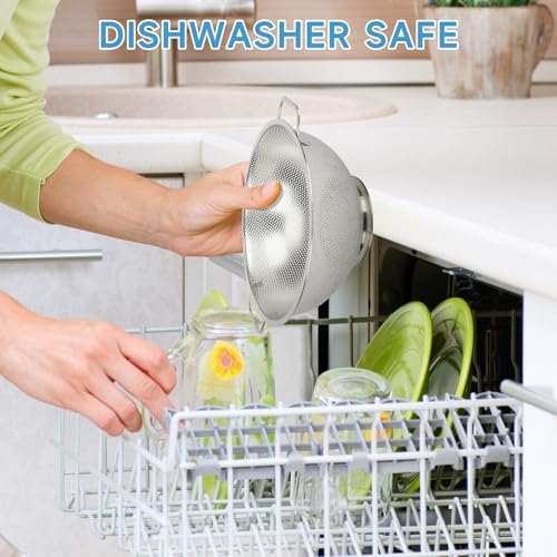 3PCS Colander for Kitchen, 3QT & 4QT & 5QT, Stainless Steel Colander Strainer with Handle for Fruits Vegetables Cooking Food, Dishwasher Safe