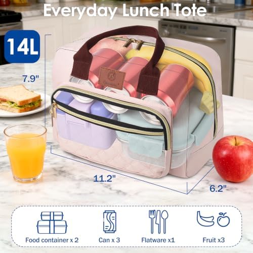 Genteen Insulated Lunch Box for Adult Women Office Work and Teen Girls School, Waterproof Leakproof Reusable Cooler Lunch Tote for Picnic Travel-Pink