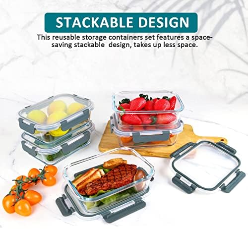 M MCIRCO 5 Pack,30 oz Glass Food Storage Containers with Lids, Gray