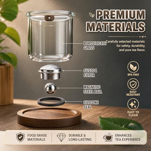 25oz Magnetic Glass Teapot with Removable Infuser, Borosilicate Glass Tea Kettle with Walnut Wood Handle, Loose Leaf Tea Pot for Home Office, Ideal Gift for Tea Lovers