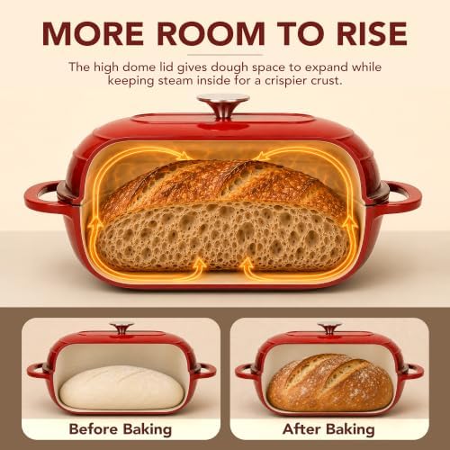 MICHELANGELO Enameled Cast Iron Bread Oven, Oval Sourdough Dutch Oven & Lid