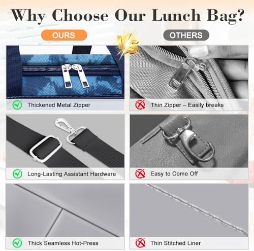 Coobiiya Insulated Lunch Box for Men & Women, Leakproof Lunch Bag Cooler Bag with 4 Pockets,Heavy Duty Lunch Bags Men Cooler Bags for Camping, Travel, Work Kayaking & Beach