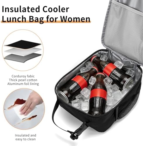 Lunch Box for Women Men Adult Insulated Lunch Bag Women Men Small Reusable Lunchbox for Work Picnic Travel (Black)