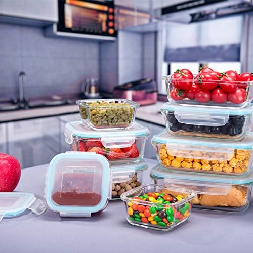 S SALIENT 18 Piece Glass Food Storage Containers with Lids, Glass Meal Prep Containers, food storage Containers for Food Storage, BPA Free & Leak Proof (9 lids & 9 Containers)