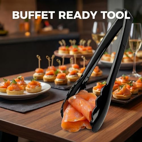 24 Pack Plastic Serving Tongs, 9 Inch Black Heavy Duty Buffet Tongs
