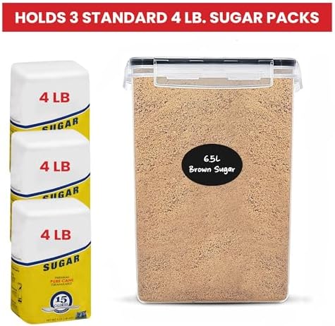 Extra Large Flour and Sugar Storage Containers 6.5L/220 Fl. oz; Set of 2 Plastic Bulk Airtight Food Storage Rice Containers With Lids - Kitchen Pantry Organizer and Storage Canisters, Marker & Labels