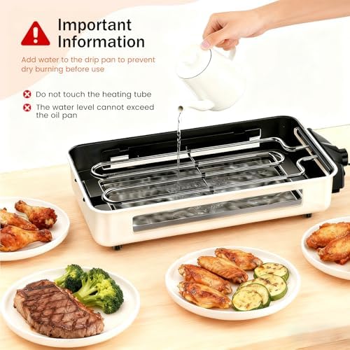 Electric Indoor Grill 1500W, YOHAWJAN 2 in 1 Smokeless Indoor Grills with Non-stick Removable Grill & Griddle Plate, Temperature Control, Portable Korean BBQ Grill with 3 Raclette Cheese Pans