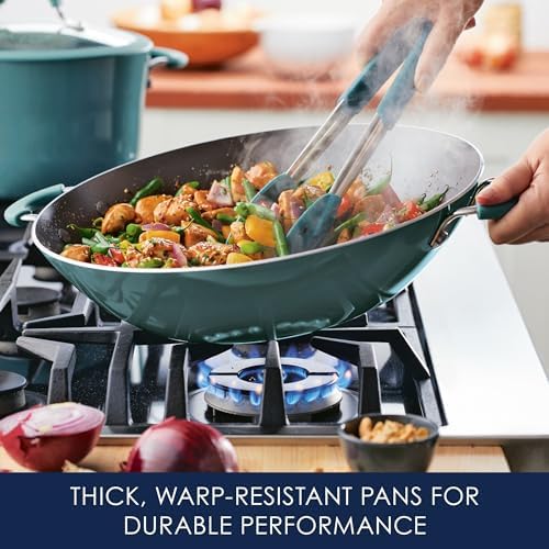 Rachael Ray Cook + Create Nonstick Wok, 14 Inch Stir-Fry Pan - Agave Blue